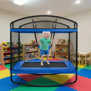 CZBZ 4x6ft Rectangular Trampoline for Kids with Safety Enclosure – 125cm High Net & Double-Layer Spring Pad, 220lb Dynamic Load, Multifunctional Swing & Horizontal Bar for Outdoor Backyard Fun tiktokshopspringglowup