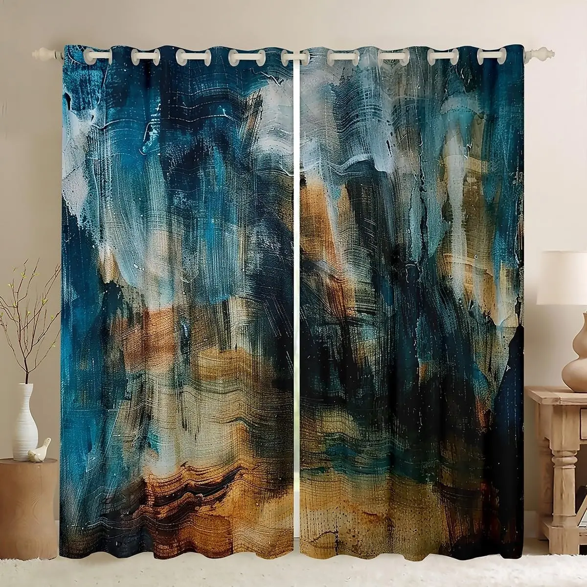 Watercolor Curtains & Drapes Tie Dye Curtains,Brown Abstract Ombre Blackout Curtains Gradient Grunge Living Room Curtains,Modern Window Curtains Aesthetic Patchwork Room Decor