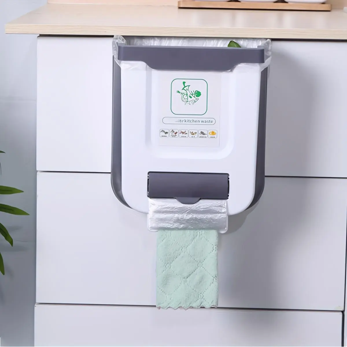 Foldable Hanging Trash Can, Kitchen Cabinet Door Hanging Trash Can, Space Saving Kitchen Waste Bin, Kitchen Trash Cans, Kitchen Trashcan, Kitchen Accessories, Home Organizer, Kitchen Garbage Can, Trash Storage Can, Garbage Cans For Kitchen, Home Supplies