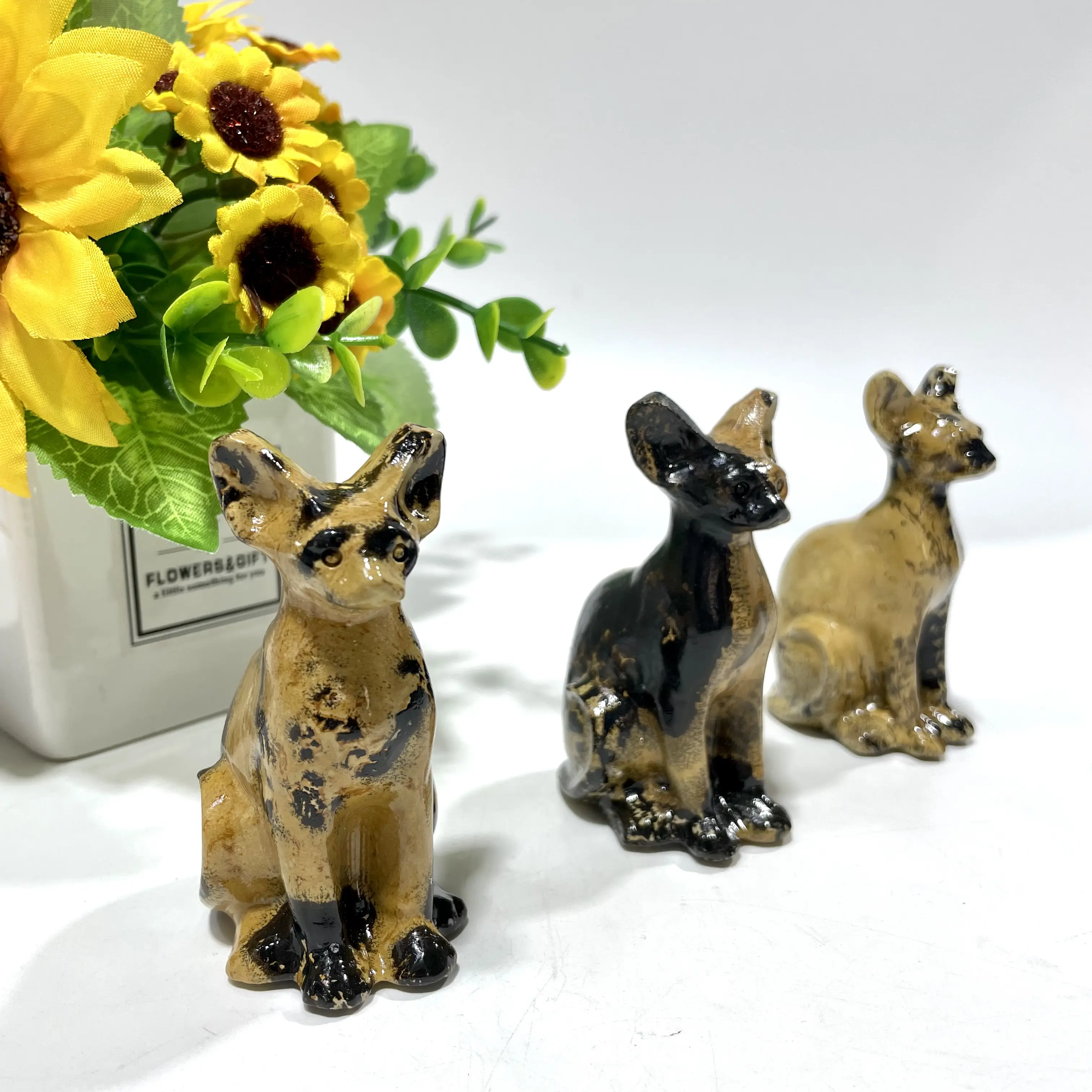 IG Crystal 2 Counts Picture Jasper Egypt Cat Sphynx Cat Crystal Carving Healing Stones Natural Stone Chakra Balancing Reiki Home Office Decor