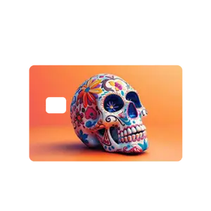 Custom Adhesive Stickers 'Day of the Dead" Floral Skull Credit Card Sticker - High Quality, Waterproof, Stain Resistant
