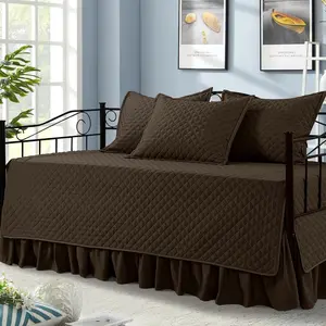 5 Piece Daybed Sets, Quilted Daybed Bedding Set, Twin Size All Season Cozy Daybed Covers Set with Bedskirt and Shams, 75"x39", Coffee