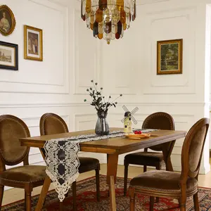 Elegant Three-Color Lace Table Runner, Gold Embroidery, Vintage Floral Lace Tablecloth, Modern Centerpiece, Durable & Easy Clean