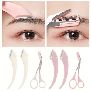 Eyebrow Trimmer Suit, Curved Eyebrow Shaver, Eyebrow Scissors with Comb, Convenient and Easy Beauty Tools for Beginners