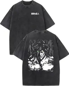 Retro Heavy Eren Yeager x Attack On Titan Ver 2 Anime Double Printed Men's Vintage Tee Washed Unisex Oversize Anime Manga Washed Heavyweight Cotton T-shirt, Anime Gift For Him