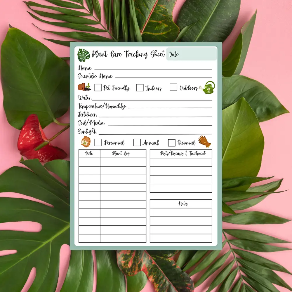 Plant Care Tracking Sheet Notepad for Planner Journal - 25 pages