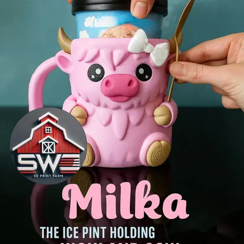 Milka Ice Cream Pint Holder the Highland Cow with Spoon Slots | Eco-Friendly 3D Print + Free Gift