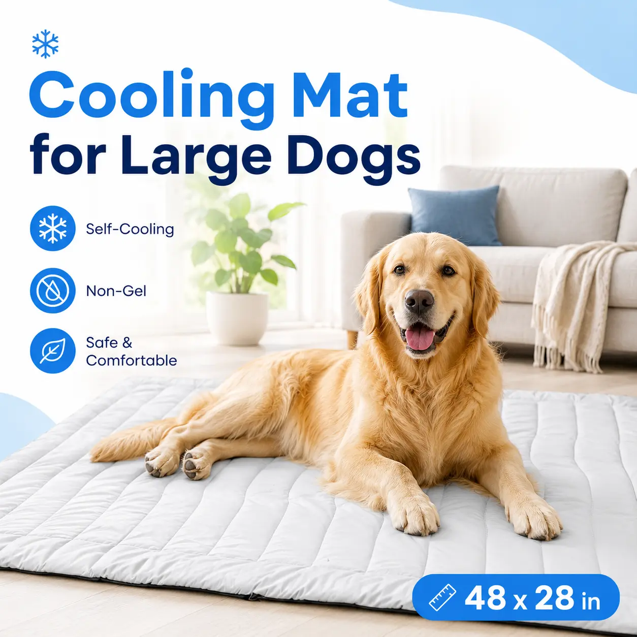 Cooling Mat for Large Dogs, 48" x 28" Self-Cooling Non-Gel Pet Cooling Pad, Q-MAX >0.4 Washable Reversible Dog Mat, Non-Slip Foldable Bed for Dogs Up to 80 lbs