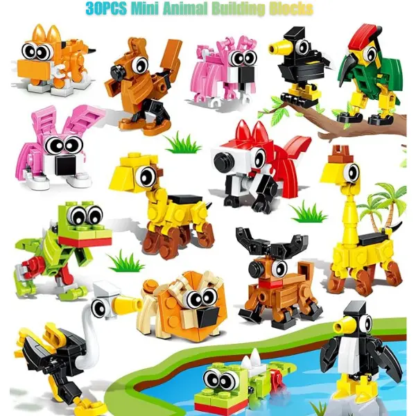 30PCS Mini Animal Building Blocks, Party Favors for Kids Ages 4-12, Goodie Bag Stuffers, Classroom Prizes, Treasure Box Toys, Carnival & Pinata Fillers, Back-to-School Gifts