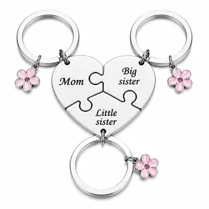 Mother Daughter Keychain Set of 3,  Big Sister Little Sister Matching Keychain, Sweet Meaningful Jewelry Gift for  Birthday Mother's Day Christmas mom