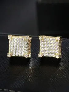 2pcs Square & Diamond Shaped Hiphop Stud Earrings For Men, Cubic Zirconia Inlaid, Minimalist & Stylish, Suitable For Couples