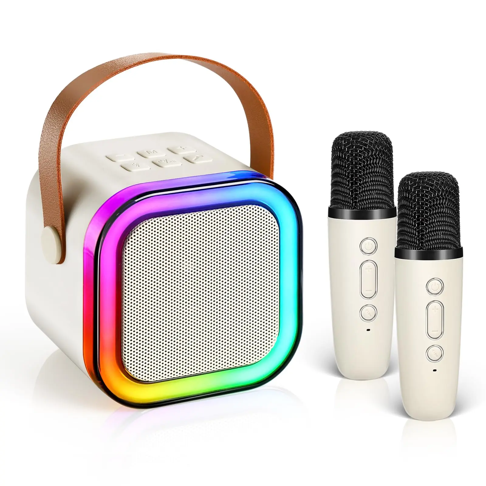 Mini Karaoke Machine with Microphone Sound System Portable with 2 Wireless Microphones RGB LED Lights HiFi Stereo Sound for Girls & Children Aged 4-12 Family Gatherings