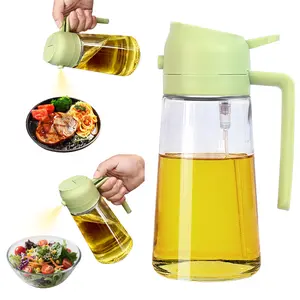 2-in-1 Olive  Dispenser Bottle with Auto Flip Cap and Cooking Sprayer, 16oz Green Glass  Bottle with Measurement Markings & Label Stickers, Durable and Easy to Clean, Ideal for Olive , Vinegar, or Cooking  Storage olive    spray  bottle  jar
