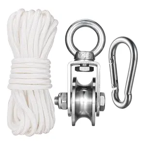 Heavy Duty Single Cable Pulley Block Wheel with Ball Bearings, 1Pack DIY Pulley System with 32ft 8mm Nylon Rope & Clip for Gym Equipment Workout, Winch, Lifting