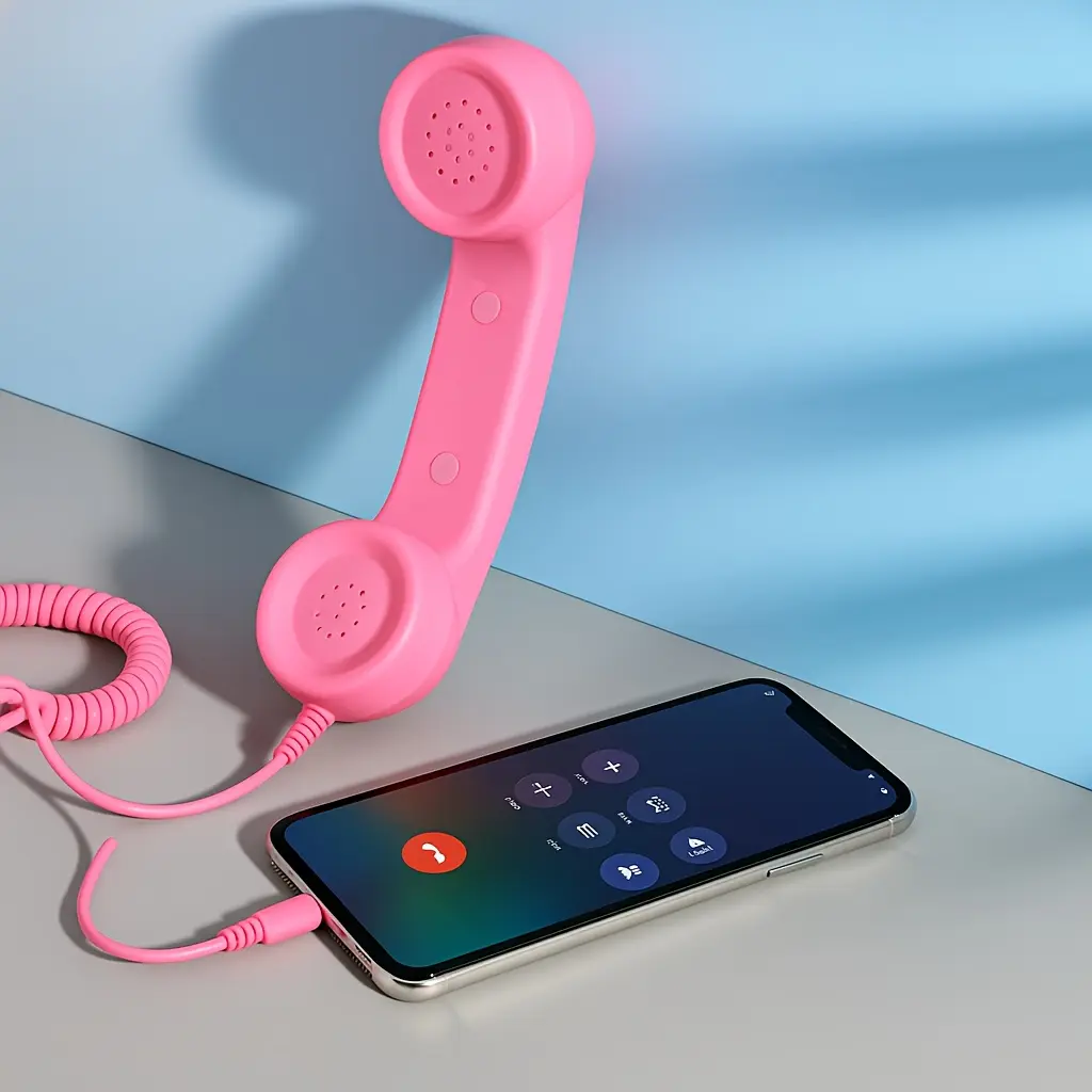 Retro Rotary Phone Handset - Wired Analog Receiver for Smartphones & Computers, Radiation-Proof Vintage Design with Coiled Cord & Microphone, Pink Office Desk Accessory (No Battery Needed), Computer Telephone, Nostalgic Style, Durable Plastic, Tech Enthu
