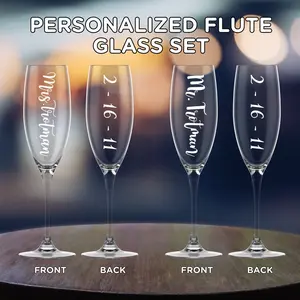 Personalized Champagne Flute Glass Set Couple's Gift