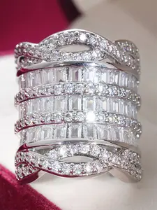 1 PC Pretty Sparkly Cubic Zirconia Ring For Women For Wedding Engagement Party Jewelry Valentine's Day Gift Beautiful Rings Fashion Rings Synthetic Zircon Rings