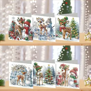 6-piece diamond painting art set greeting card, Christmas theme pattern paper material with irregularly shaped diamonds, hand tools and supplies, suitable for Christmas decoration, holiday gifts, Diamond Painting Kit