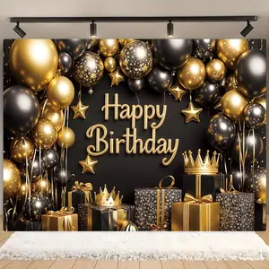 Birthday Party Background, 1 Count Star Balloon Birthday Banner Flag, Wall Decoration, Indoor & Outdoor Decoration, Cake Table Photography Background, Ornaments