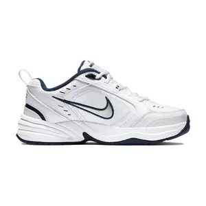 Nike Air Monarch 4 415445-102 White Navy Fabric Leather Retro Classic Slip-Resistant Low-Top Dad Shoes Men's Blue White