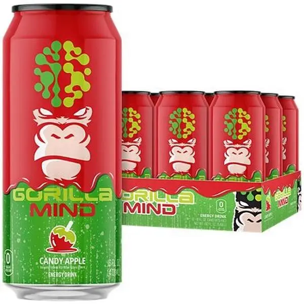 Gorilla Mind Energy Drink – Candy Apple (12 Drinks, 16 fl. oz. Each)