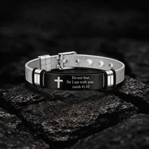 Bible Verse Bracelet for Men & Women Stainless Steel Faith Jewelry Philippians 4:13 Isaiah 41:10 Matthew 19:26 Christian Gift Religious Jewelry Inspirational Wristband Anniversary Gift As Unique As You