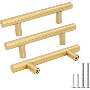 10 Pack 3 inch Brushed Gold Cabinet Pulls, Durable Stainless Steel Drawer Handles for Kitchen Bathroom Bedroom Dresser, Easy DIY Furniture Upgrade