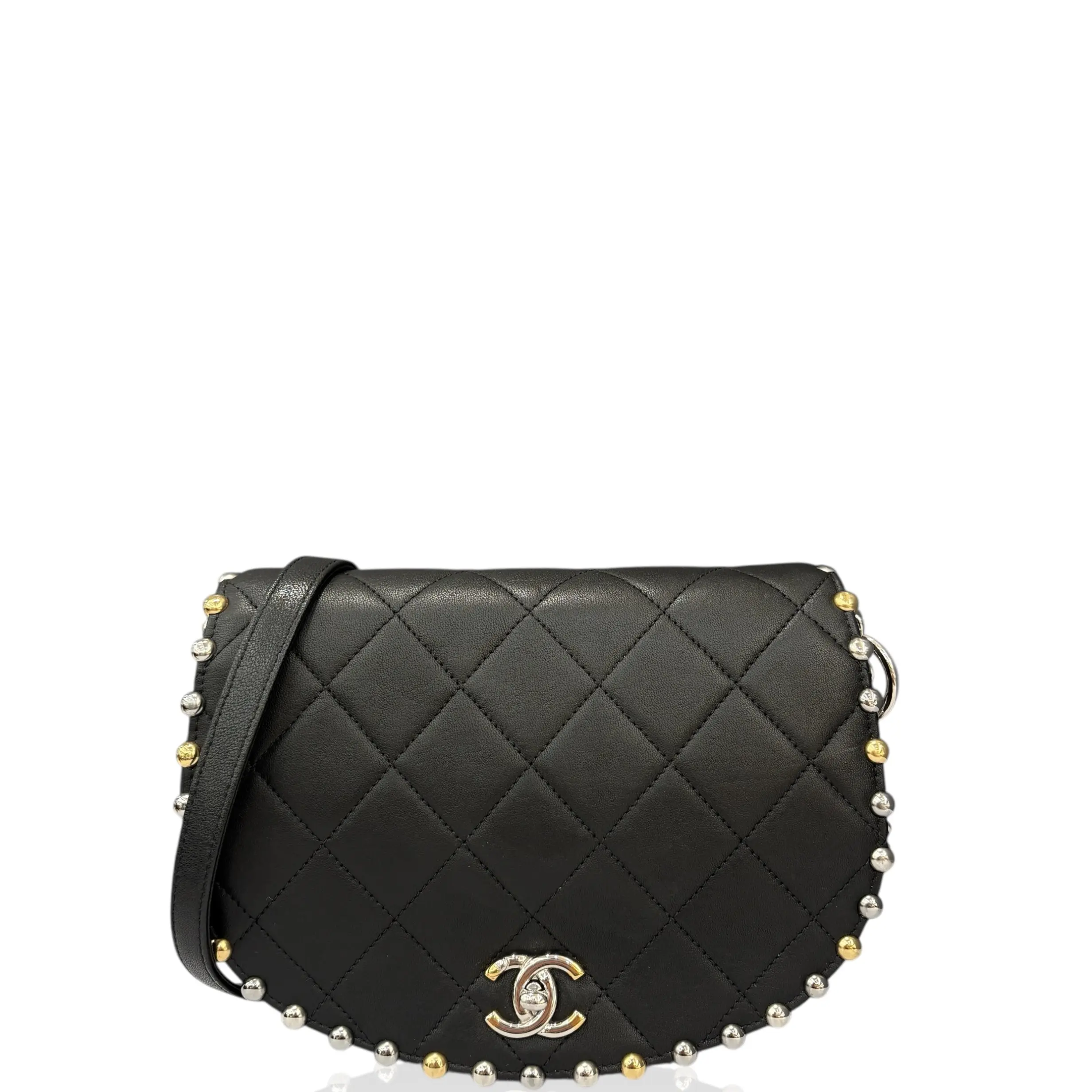 Pre-owned CHANEL Leather Shoulder Bags Saddle Bag Lambskin Black (pp011226a1)