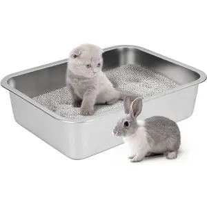 Large Stainless Steel Cat Litter Box, High Sides, Odorless, Nonstick, Rustproof, 23.5"x15.5"x6"