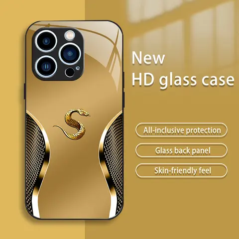 For iPhone 15 Pro Max Smartphone Case, High-End Creative Auspicious Gold Zodiac Animal Design, Business-Simple Tempered Glass Cover, Affordable Handheld Cellphone Protection for Devices, Anti-Fall & Anti-Fingerprint-888