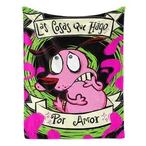 Courage the Cowardly Dog Retro Flannel Blanket Nostalgic Cartoon Throw with Courage the Cowardly Dog "Por Amor" Art – Ultra-Soft, Cozy, Perfect for 90s Kids, Retro Decor, and Gifting to Cartoon Fans, Ideal for Year-Round Snuggling.