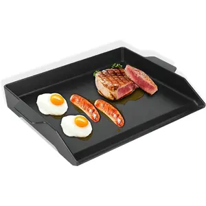 Universal Cast Iron Griddle 18.6" x 14", Pre-Seasoned Nonstick Flat Top Grill Griddle Plate for Outdoor Gas Grill/Charcoal Grill/Stove Top with Extra High Sidewall &  Groove, for Camping