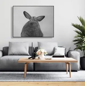 360 Stand Framed Wall Photo - Artistic Little Rabbit From Behind Design, 36x48 in. Nature Scene Home Decoration for Living Room Pets Artwork, Print