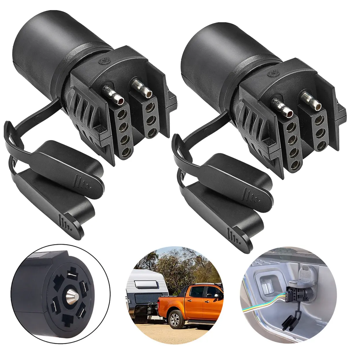 2 Pcs 7-Way Round to 4/5-Pin Flat Trailer Wiring Adapter Plug - Automotive Cable Adaptor for Truck, RV Tow Lights