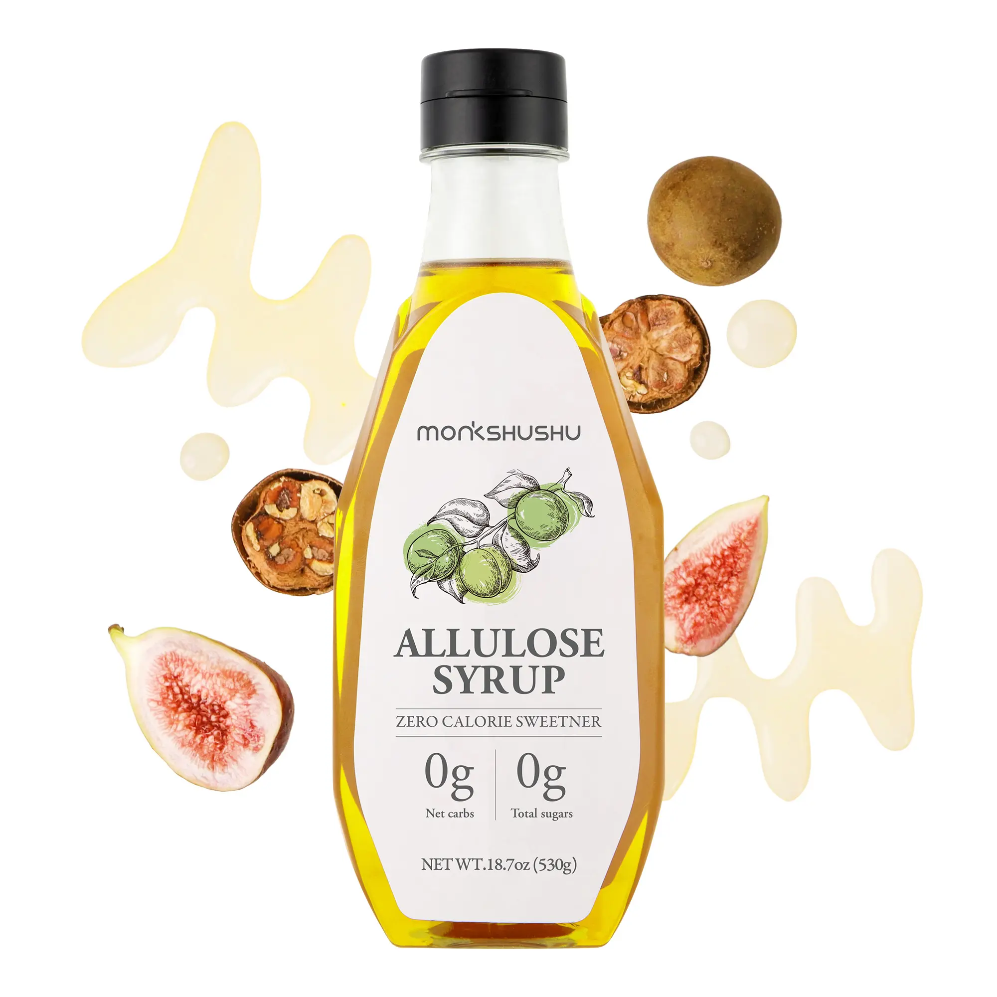 MONKSHUSHU Allulose Syrup 18.7 Fl Oz - Liquid Sweetener for Cooking Baking & Drinks - Keto Vegan Friendly Stevia Blend Thin Syrup - Zero Calorie Sugar Substitute - Monk Fruit - Gluten Free 0g Net Carbs Non-GMO Beverage Natural