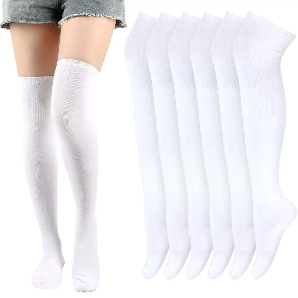 3 Pair Womens Thigh High Socks, Thigh Socks Stockings for Women, Slim Light Fabric, Elastic Cuff, Long Tube, Hug Leg Curves, Four Season Outfits, Casual Daily Footwear (White) - Home Improvement.