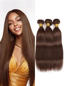 Brown Human Hair Bundles Straight Chocolate Brown 3 Bundles Unprocessed Brazilian Remy Human Hair Sew In Hair Extension 4# Color Colored Human Hair For Women