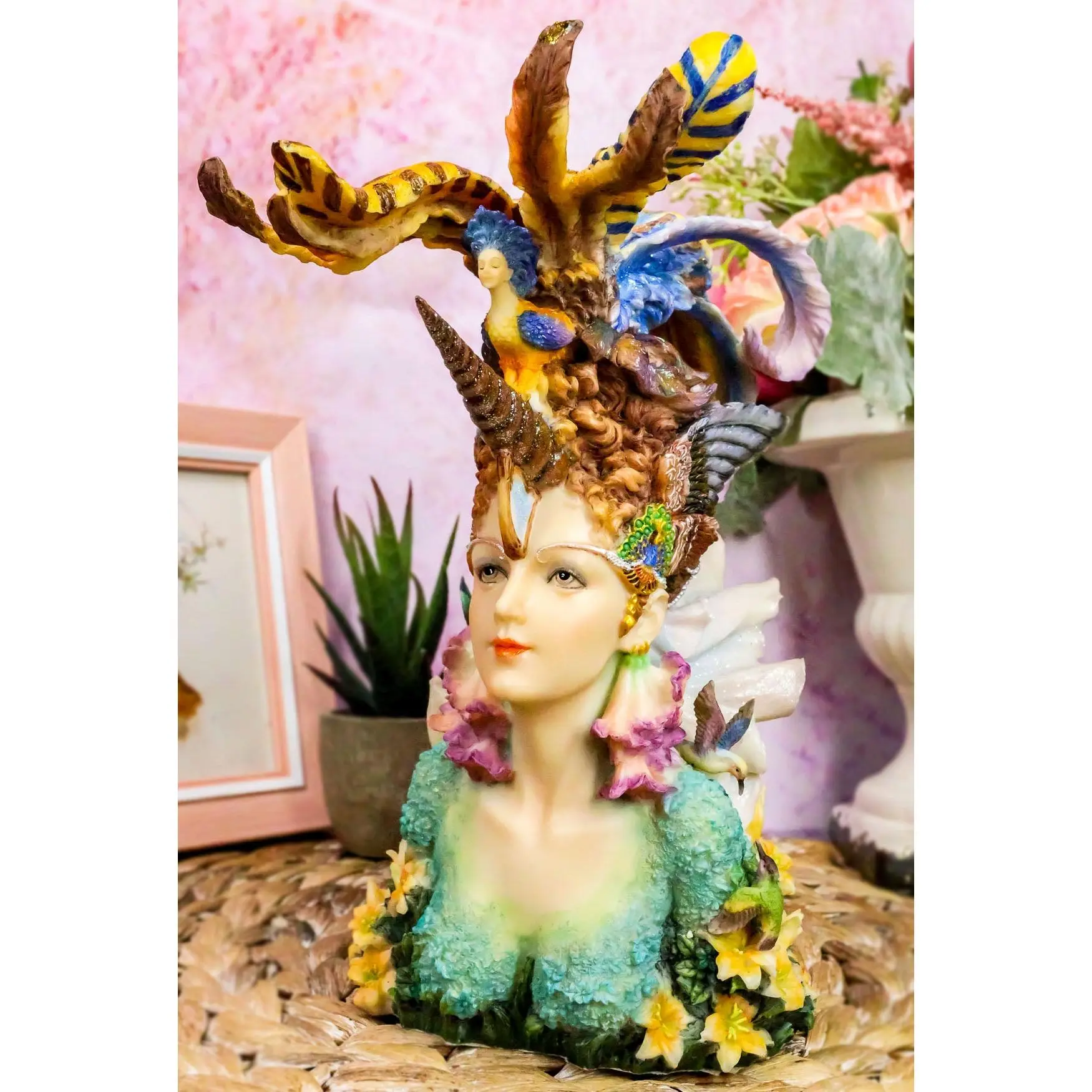 Coastal Decor Lady Unicorn Statue 8"Tall Josephine Wall Mermad Fairy Figurine