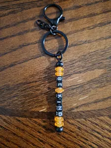 "Be Kind" Keychain Black with Orange Accented Beads Inspirational Accessory for Everyday Use