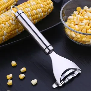2-piece set of corn cob threshing and planing knives: made of stainless steel material with a multifunctional kitchen clip design, equipped with hand protection, efficiently removing corn kernels, suitable for daily use in the kitchen