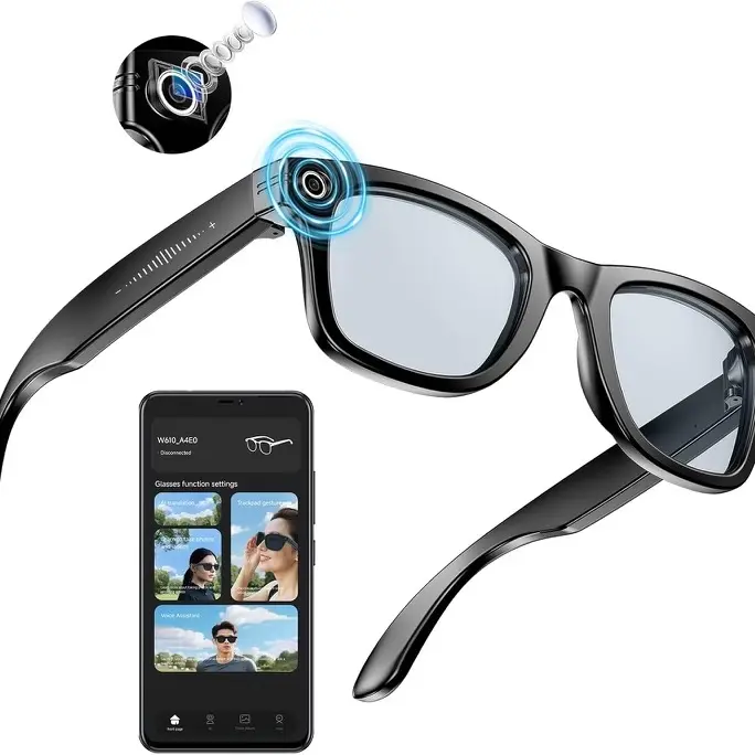 Ai Smart Glasses with Camera, 1080P HD Video Recording Glasses, Real-Time Translation, Bluetooth Audio – Smart Glasses with Color-Changing Lenses for Travel, Sports, Outdoor Use Wearable
