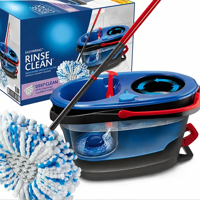 RinseClean Deep Cleaning Microfiber Spin Mop with Stainless Steel Dual Bucket System, Reusable Pad, Lightweight Adjustable Handle – Separate Clean & Dirty Water for Tile, Hardwood Floors