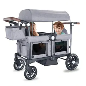 All-Terrain Folding Wagon Stroller for 2 Kids - Outdoor Baby Wagon with Shock-Absorbing Wheels, Removable Canopy, Detachable Tray & Parent Organizer