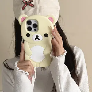 For iPhone 16 15 14 13 12 11 Pro Max Xs XR 6 7 8 Plus Cute Rilakkuma Bear Soft Silicone Cover Case