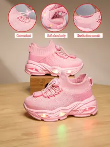 New Children's and Teenagers' Infant Casual Fashion Shockproof Wear-resistant Cool Glowing LED Light Sole Lightweight Breathable Low-top Mesh with Quick Lacing Outdoor Indoor Walking Running Learning Step Sports Leisure Running Shoes