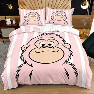 Monkey Pattern Duvet Cover Set, Soft And Comfortable Bedding Set (1 Duvet Cover + 1/2 Pillowcase, No Filler Included), Suitable For Girls, Teenagers, Adults, Guest Rooms, Dormitories, And Master Bedroom Scenarios