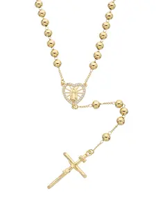 St. Mary Heart Cross Design Pendant Necklace, Heart Shaped Pendant, 14k Gold Plated Jewelry, Unisex Religious Prayer Beads, Elegant Daily Wear, Christmas Gift, Fashion Cross Pendant