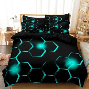 3pcs Geometric 3D Hexagonal Honeycomb Pattern Duvet Cover Set, Colorful Polyester Bedding with Zipper Closure, Breathable Brushed Fabric, Digital Print, Space-Themed, All-Season Comfort（1*Duvet Cover + 2*Pillowcases ，No Comforter)