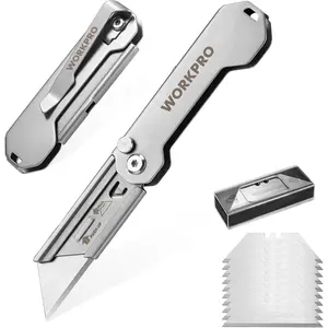 2PCS EDC Folding Utility Knife, Mini Box Cutter with Quick Open Axis Lock, Quick Change Blade Razor Knife, Foldable Small Pocket Knife with Belt Clip, 2 Packs with 10 Extra Blades