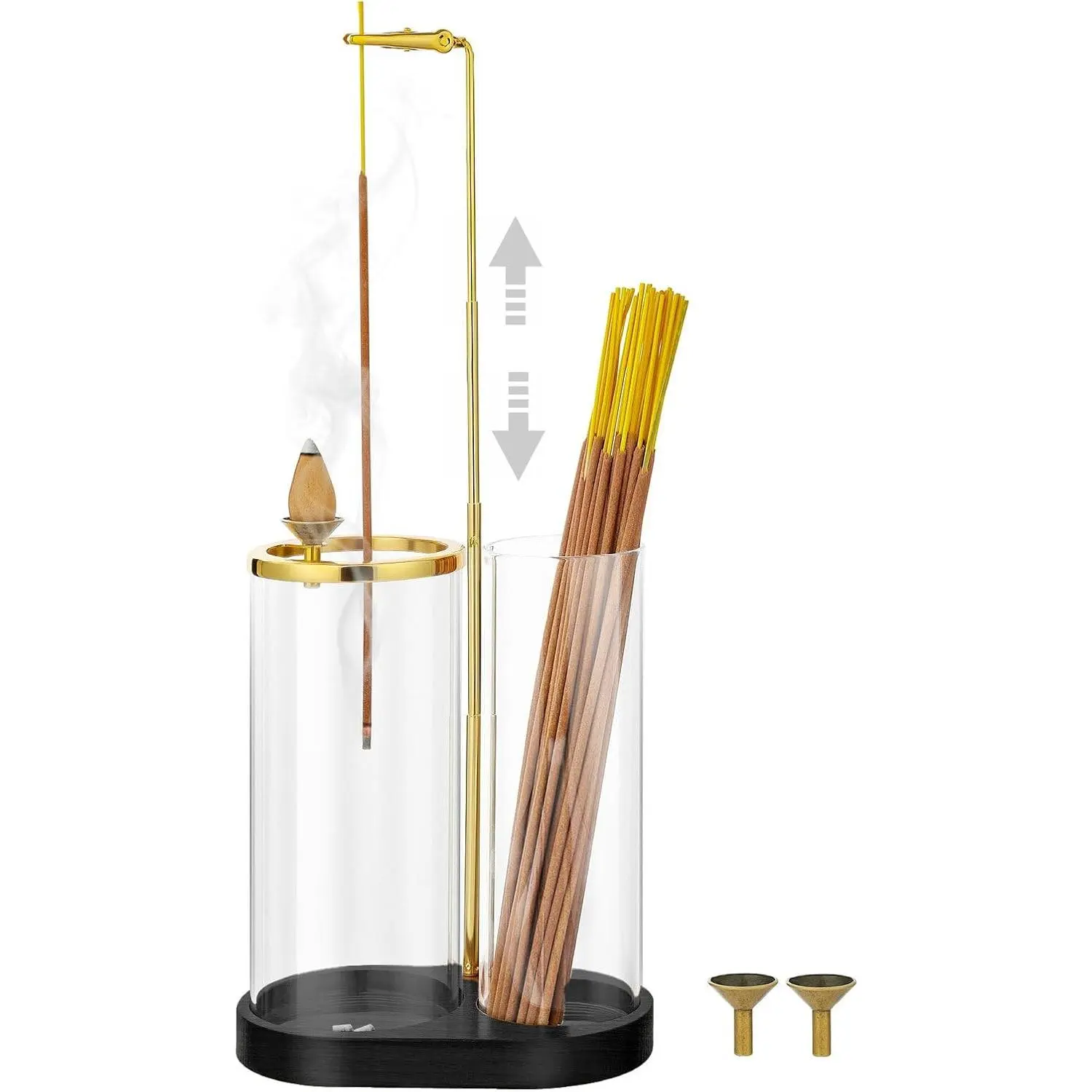 3 in 1 Incense Holder for Sticks Upside Down Anti-Ash Incense Burner with Glass Ash Catcher Backflow Cone Incense Diffuser with Adjustable Threaded Mounting for Mediation Yoga Spa Gifts Home Decor